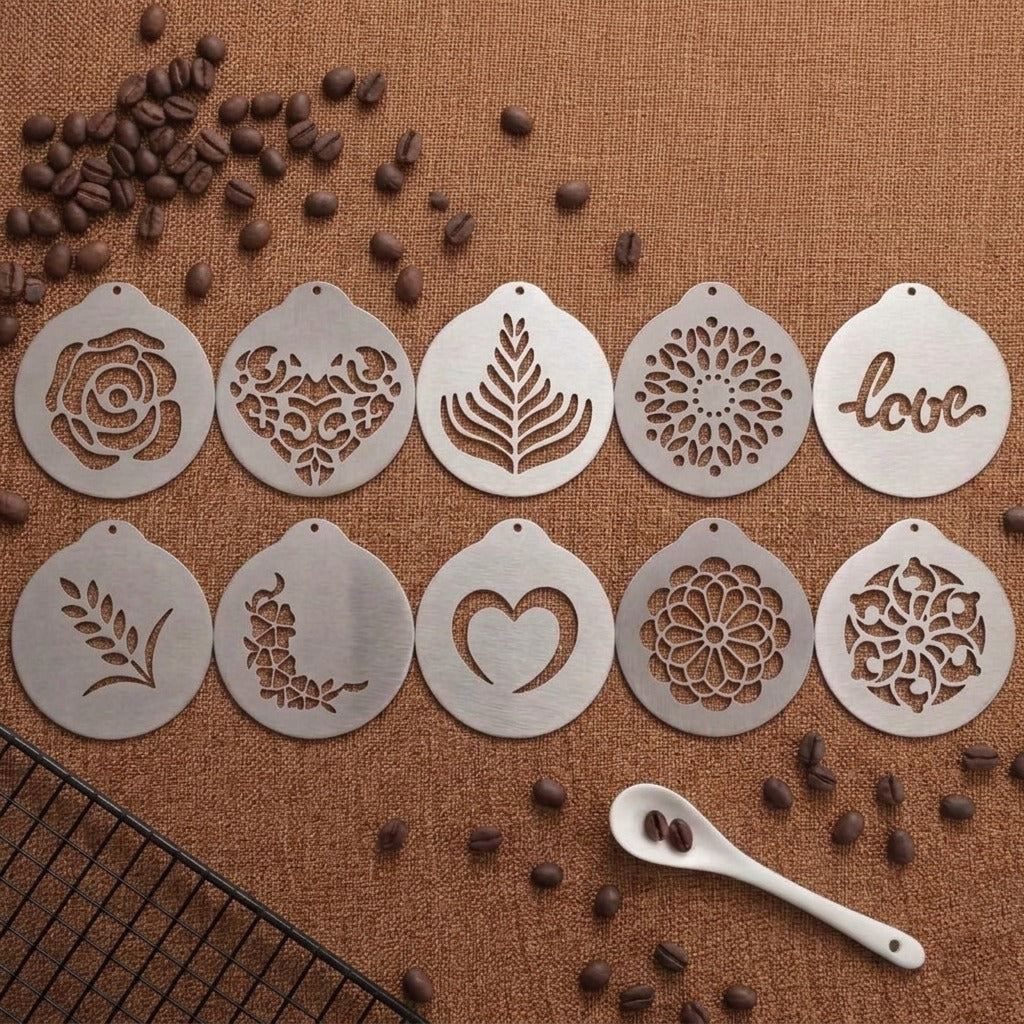 Ensemble de pochoirs à café en acier inoxydable